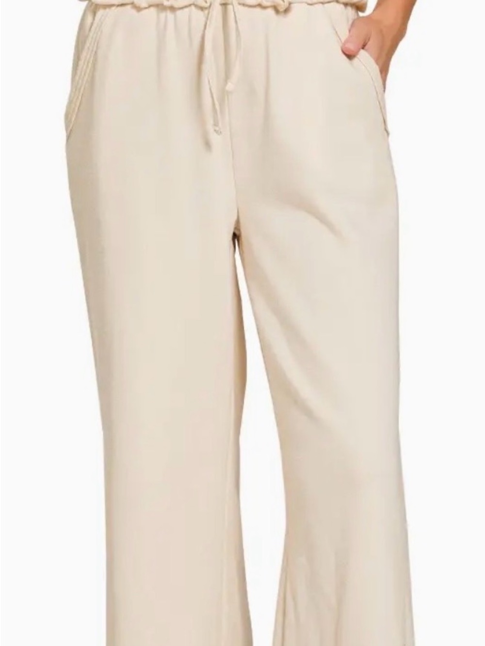NWOT Zenana Beige Fleece Wide-Leg Sweatpants Large